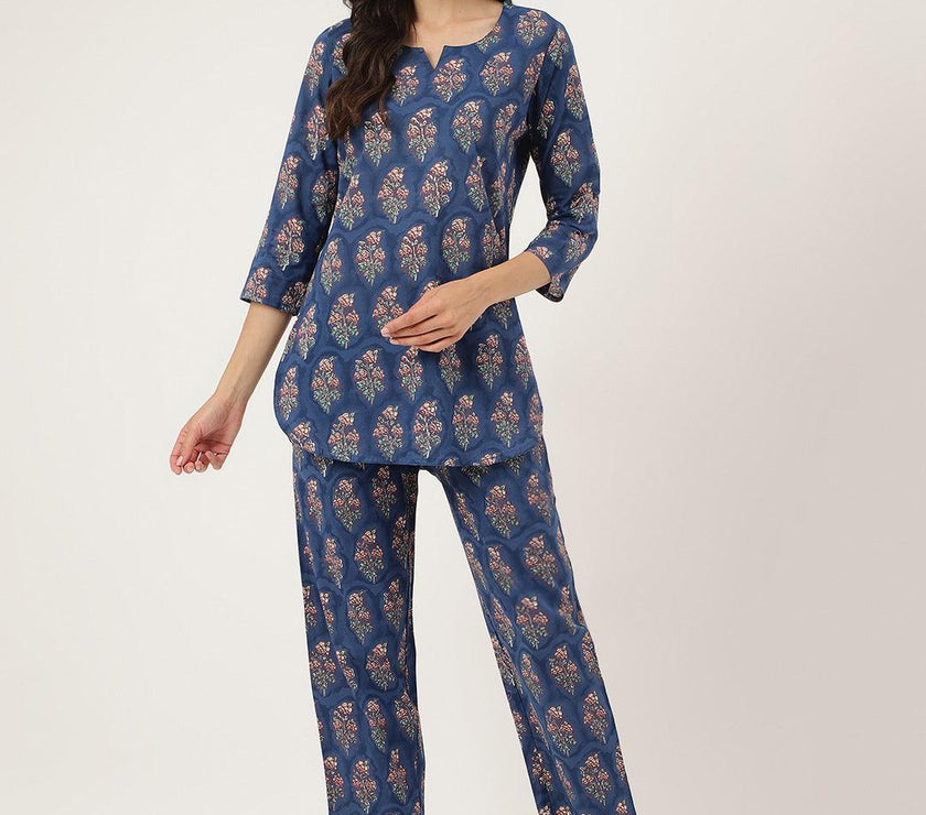 Divena Blue Printed Loungewear/Nightwear - divena world