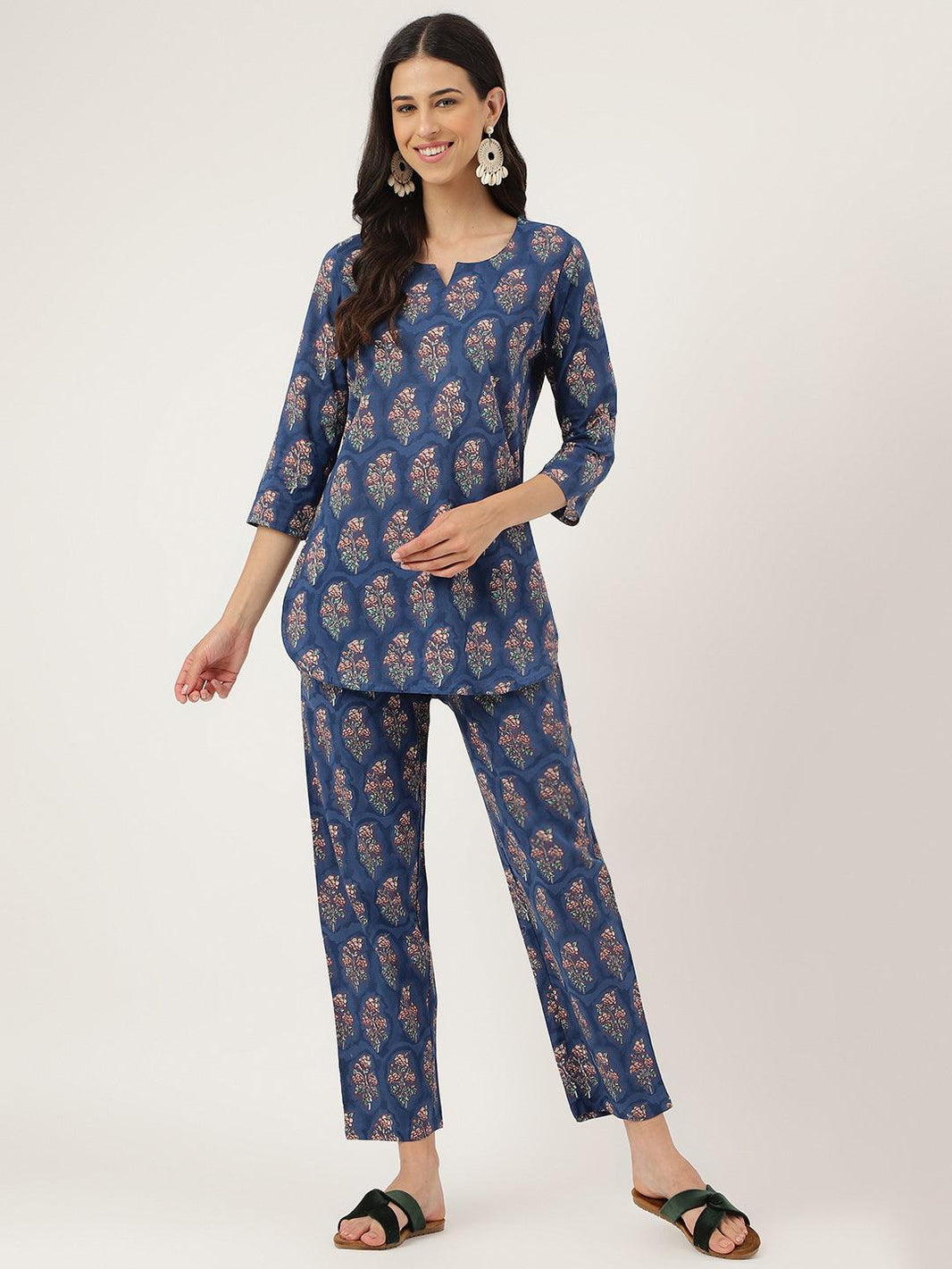 Divena Blue Printed Loungewear/Nightwear - divena world