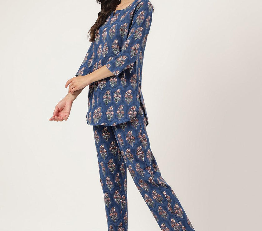 Divena Blue Printed Loungewear/Nightwear - divena world