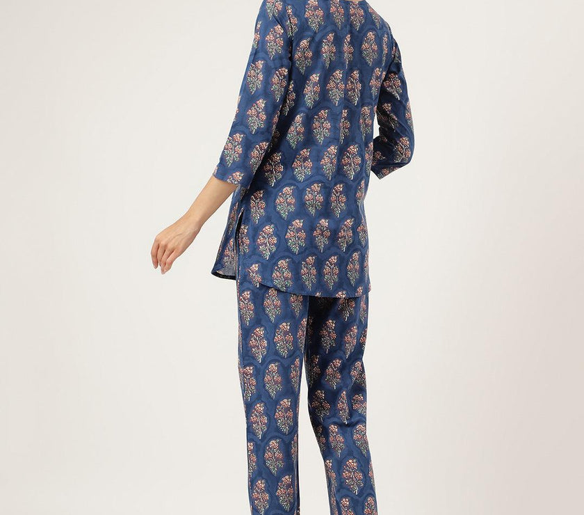 Divena Blue Printed Loungewear/Nightwear - divena world