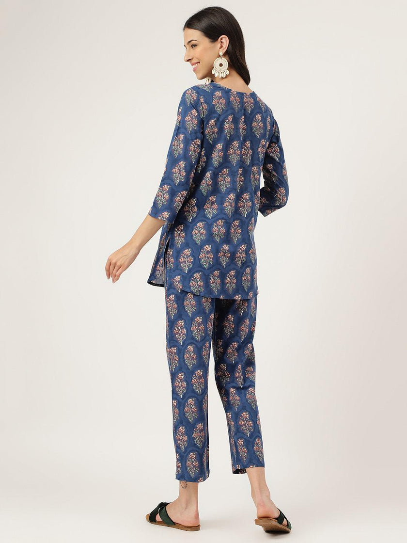 Divena Blue Printed Loungewear/Nightwear - divena world