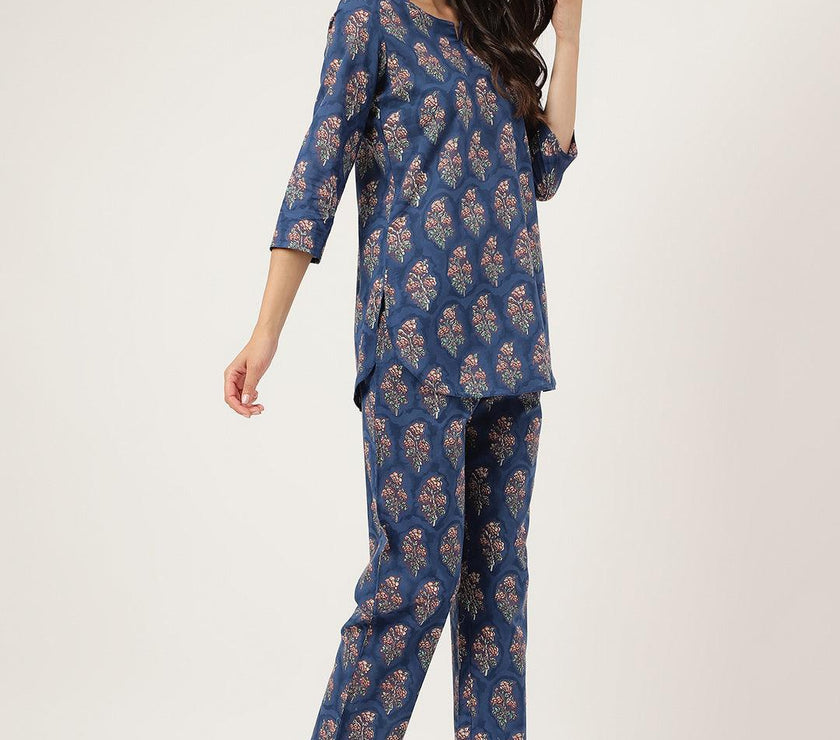 Divena Blue Printed Loungewear/Nightwear - divena world