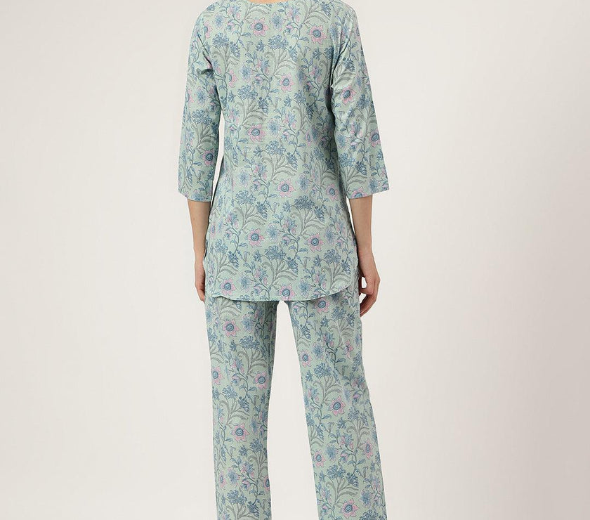 Divena Taurquoise Blue Printed Loungewear/Nightwear - divena world