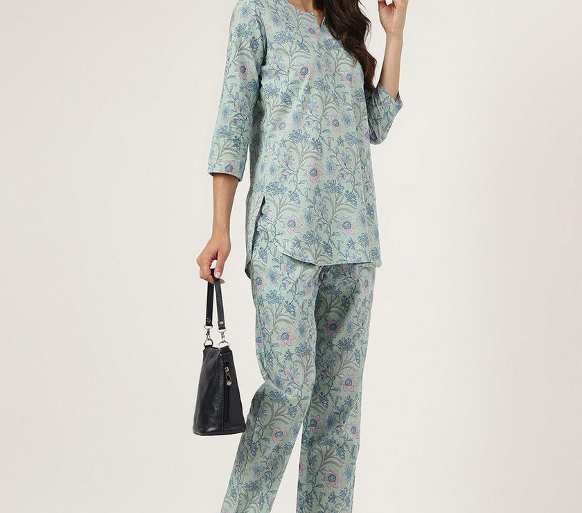 Divena Taurquoise Blue Printed Loungewear/Nightwear - divena world