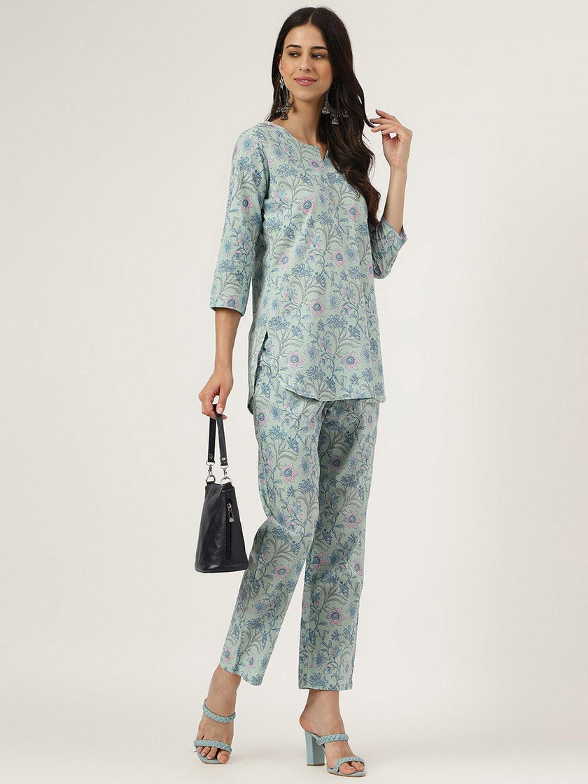 Divena Taurquoise Blue Printed Loungewear/Nightwear - divena world