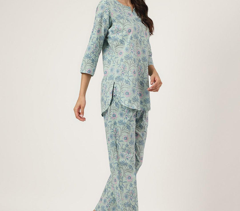 Divena Taurquoise Blue Printed Loungewear/Nightwear - divena world