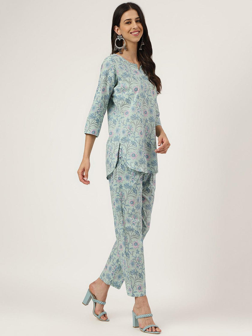 Divena Taurquoise Blue Printed Loungewear/Nightwear - divena world