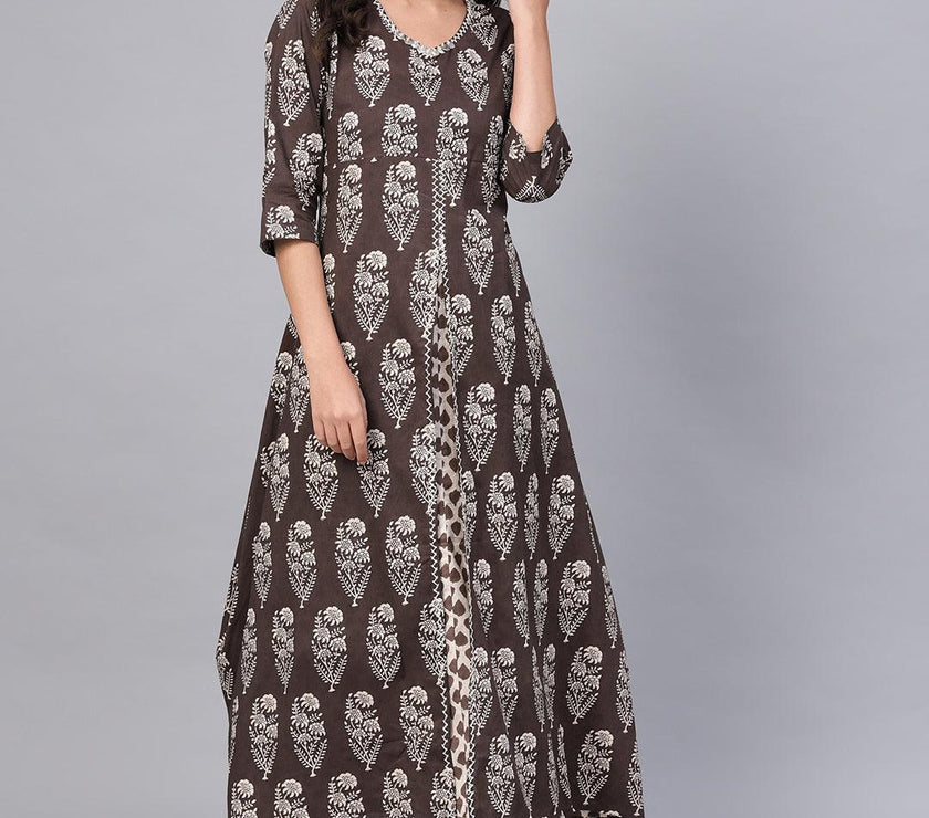 Divena Double Layered Brown Cotton Kurta - divena world