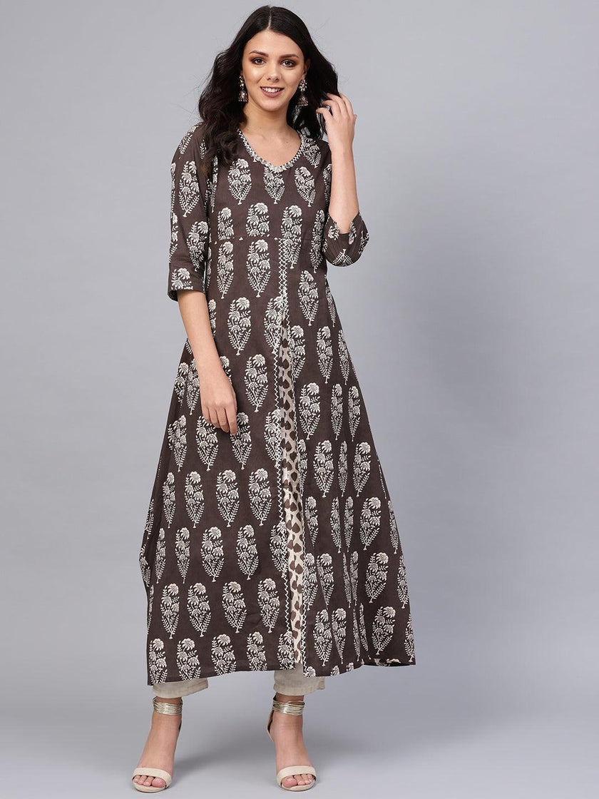 Divena Double Layered Brown Cotton Kurta - divena world