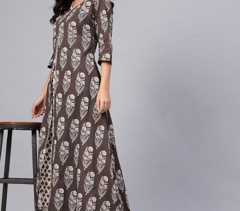 Divena Double Layered Brown Cotton Kurta - divena world