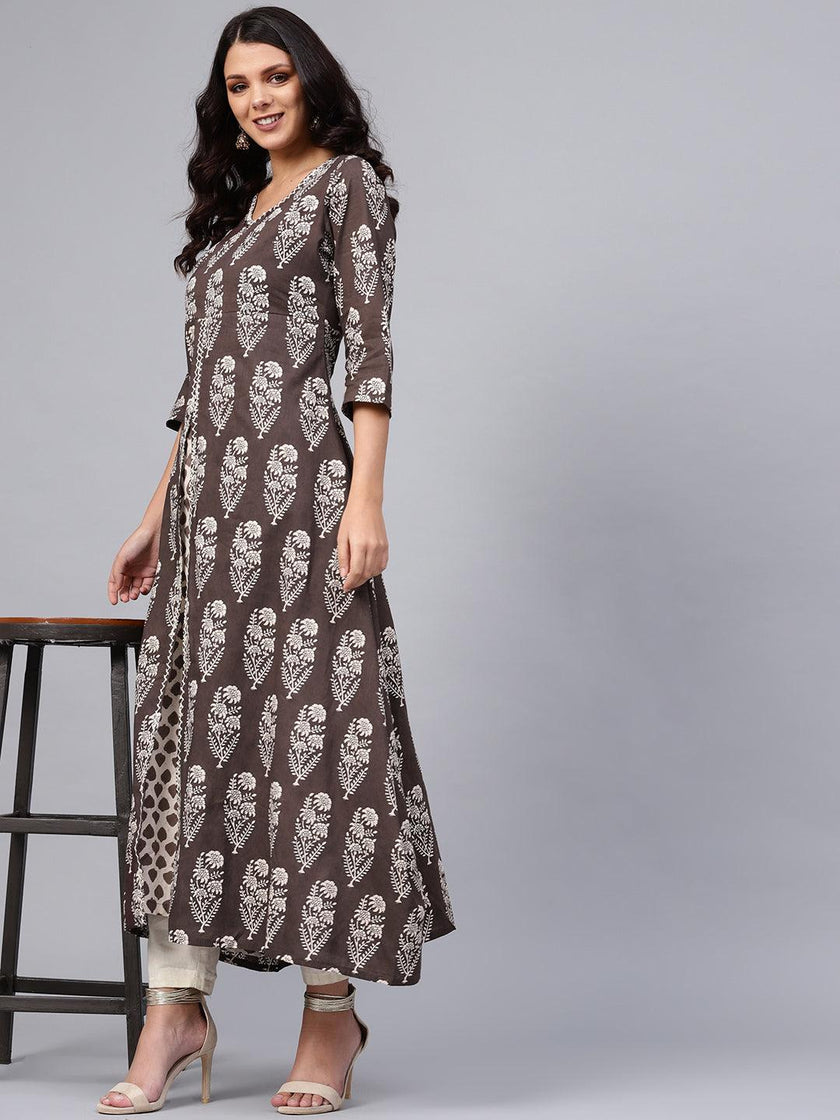 Divena Double Layered Brown Cotton Kurta - divena world