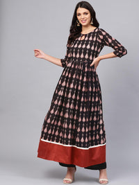 Divena Black Printed Cotton Floor Length Anarkali Kurta - divena world