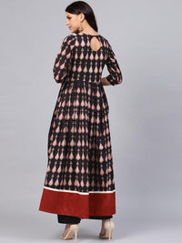 Divena Black Printed Cotton Floor Length Anarkali Kurta - divena world