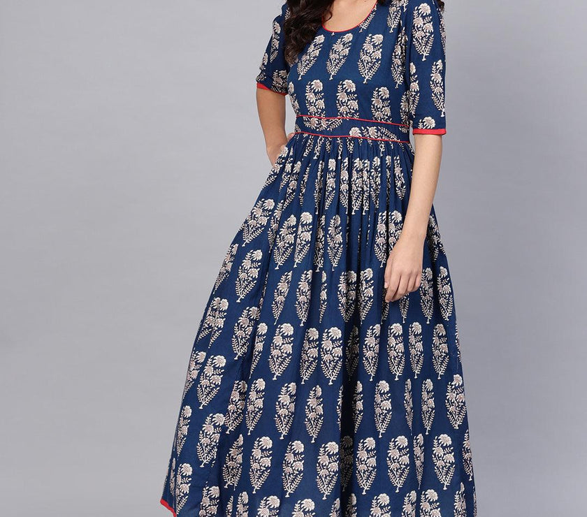 Divena Royal Blue Printed Floor Length Anarkali - divena world