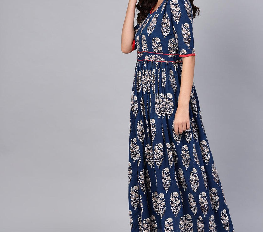 Divena Royal Blue Printed Floor Length Anarkali - divena world