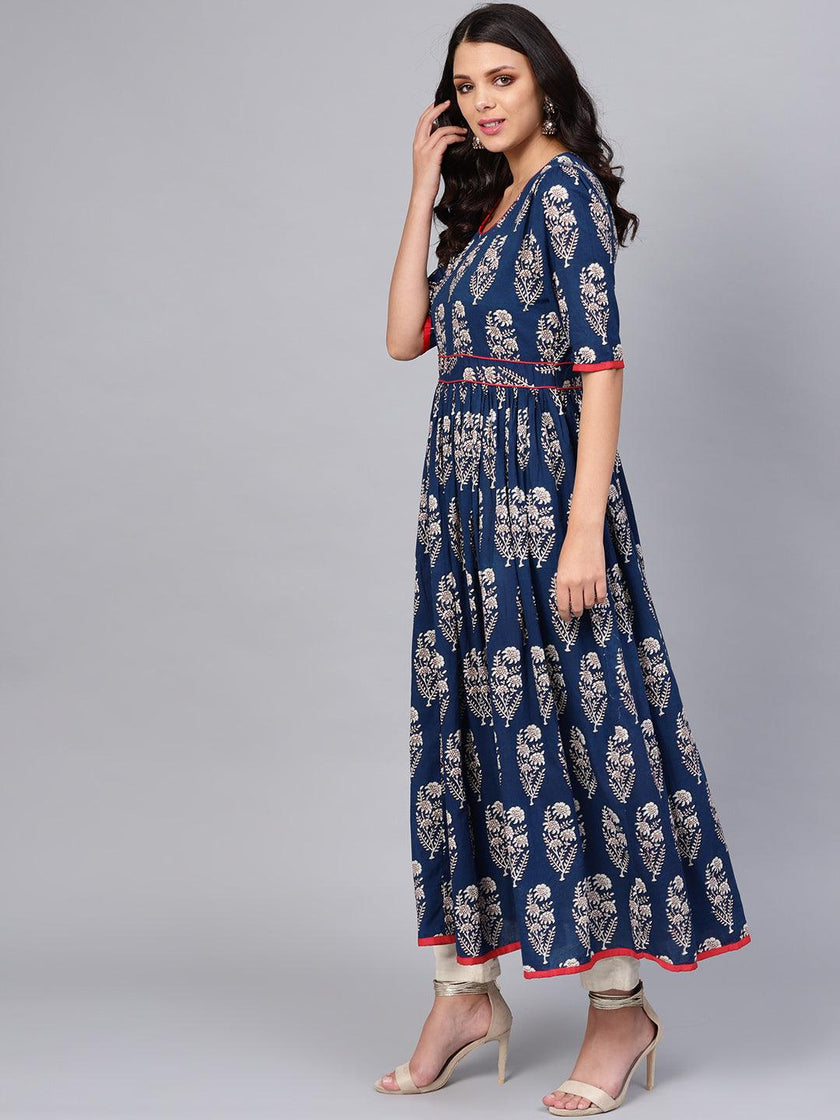 Divena Royal Blue Printed Floor Length Anarkali - divena world