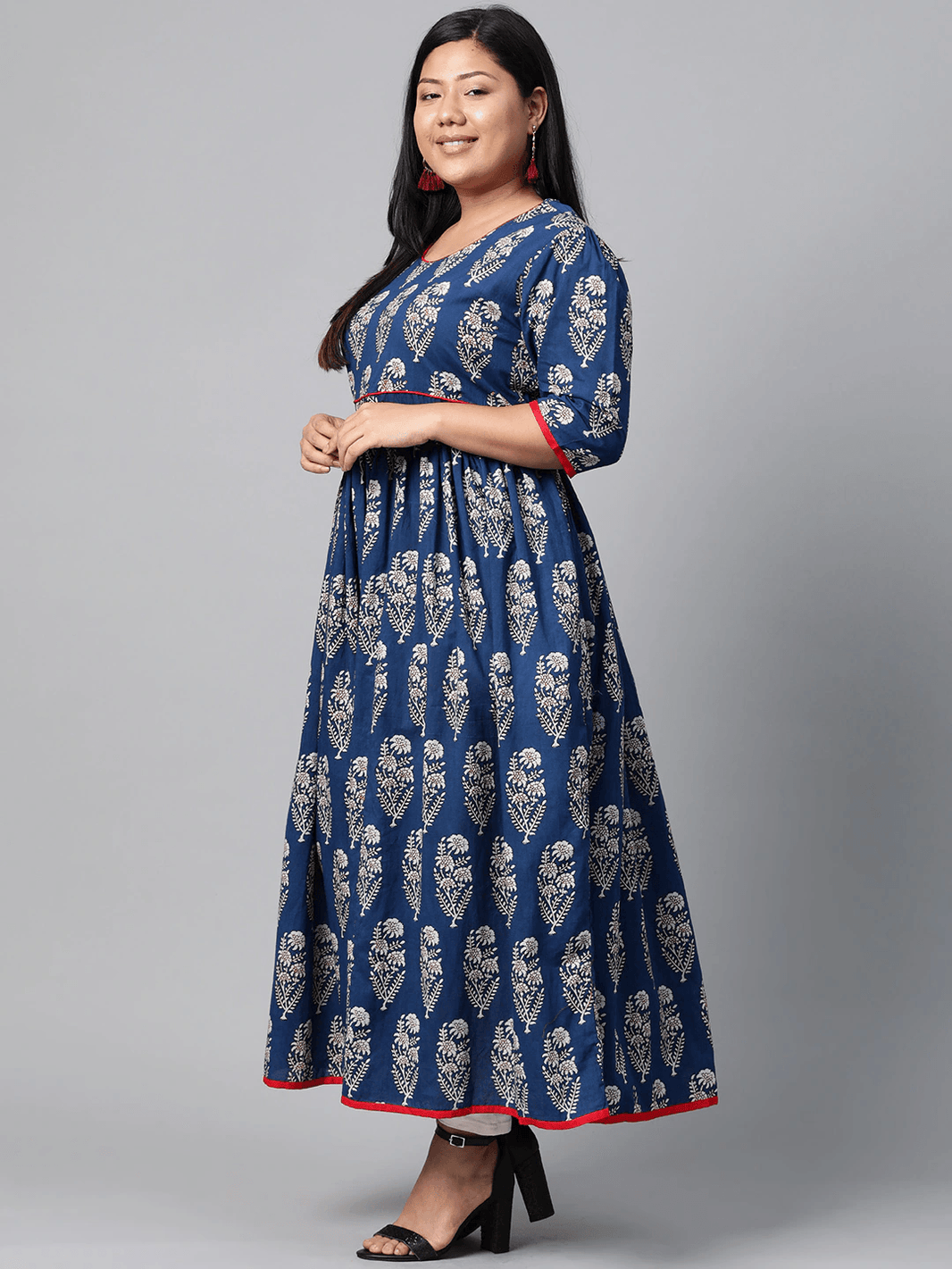 Plus Size Royal Blue Printed Floor Length Anarkali - divena world