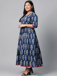 Plus Size Royal Blue Printed Floor Length Anarkali - divena world