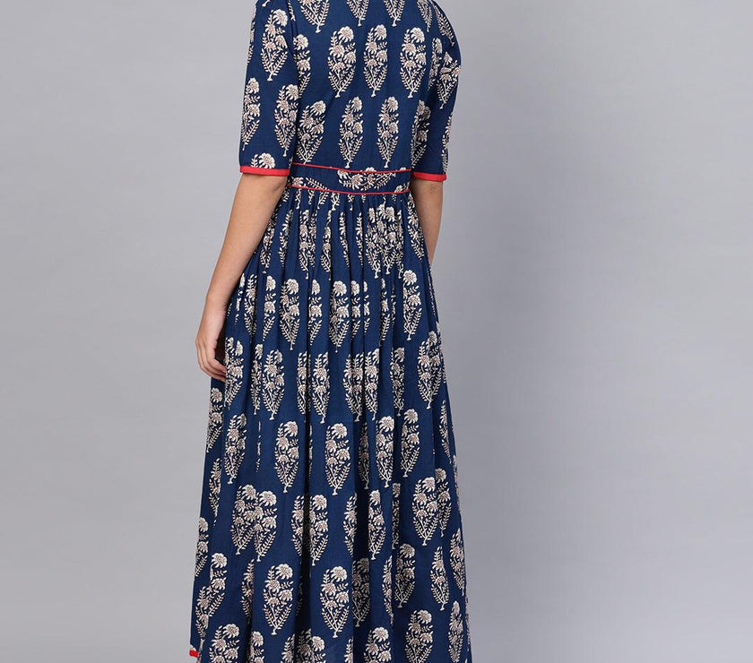 Divena Royal Blue Printed Floor Length Anarkali - divena world