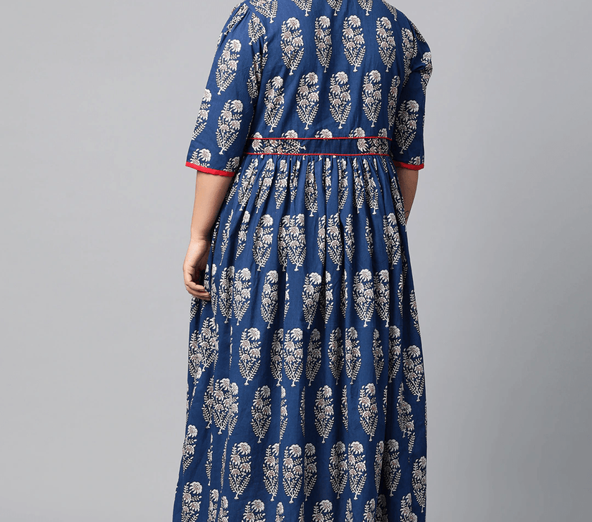 Plus Size Royal Blue Printed Floor Length Anarkali - divena world