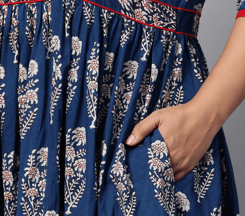 Plus Size Royal Blue Printed Floor Length Anarkali - divena world