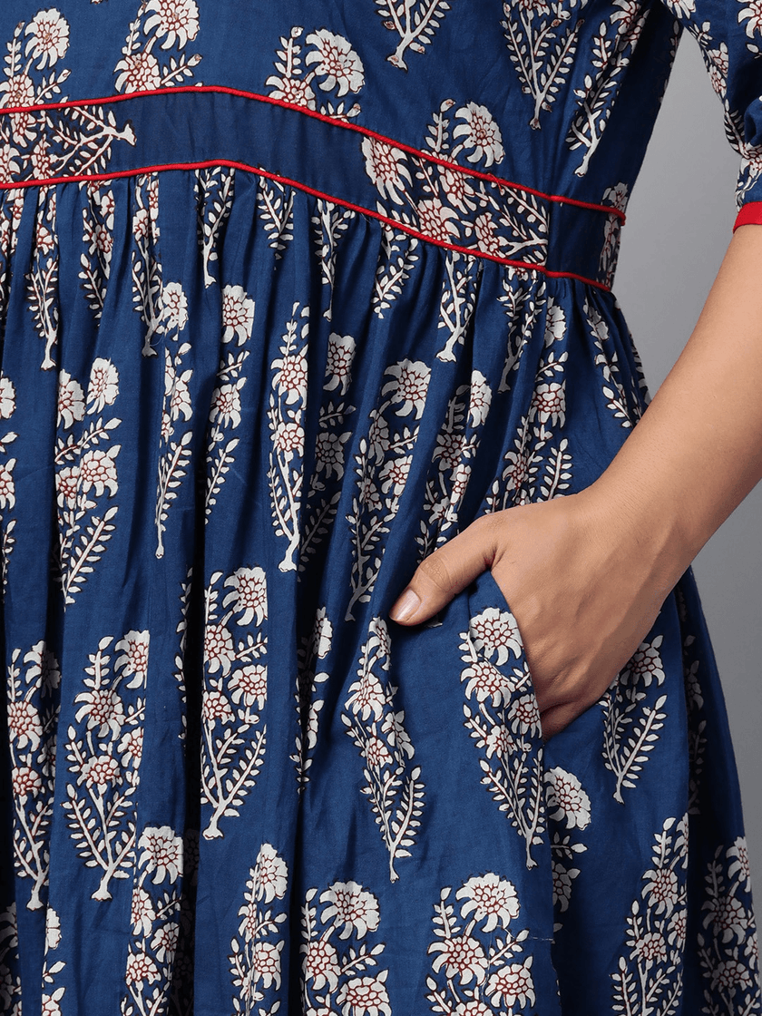 Plus Size Royal Blue Printed Floor Length Anarkali - divena world