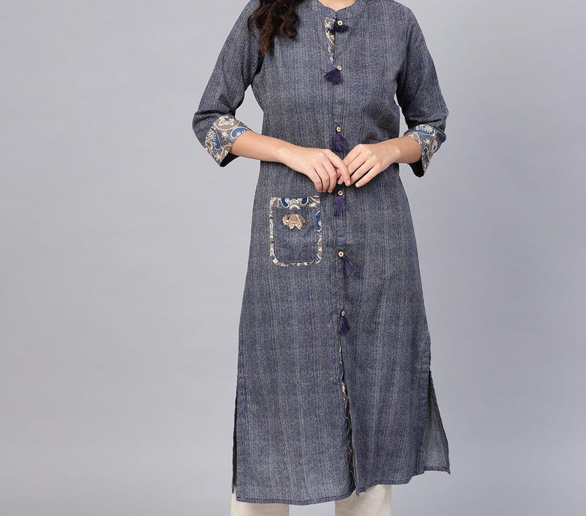 Divena Blue Straight Kurta - divena world