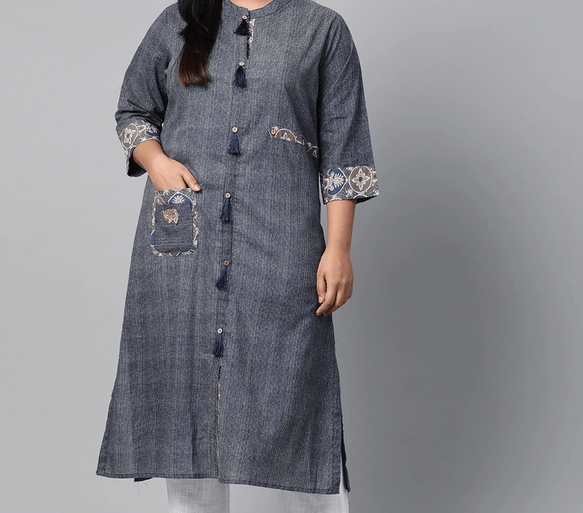 Plus Size Blue Straight Kurta - divena world