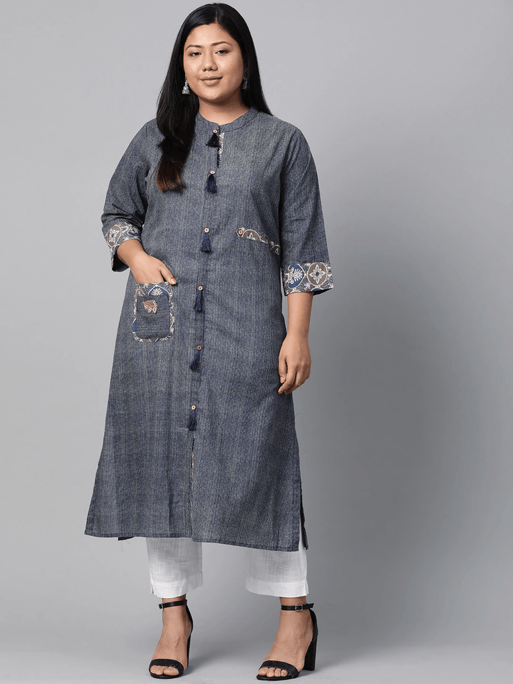 Plus Size Blue Straight Kurta - divena world