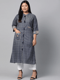 Plus Size Blue Straight Kurta - divena world