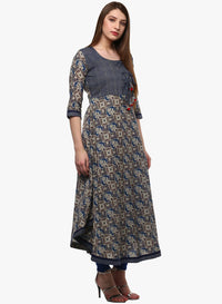 Divena Blue And Grey Cotton Anarkali - divena world