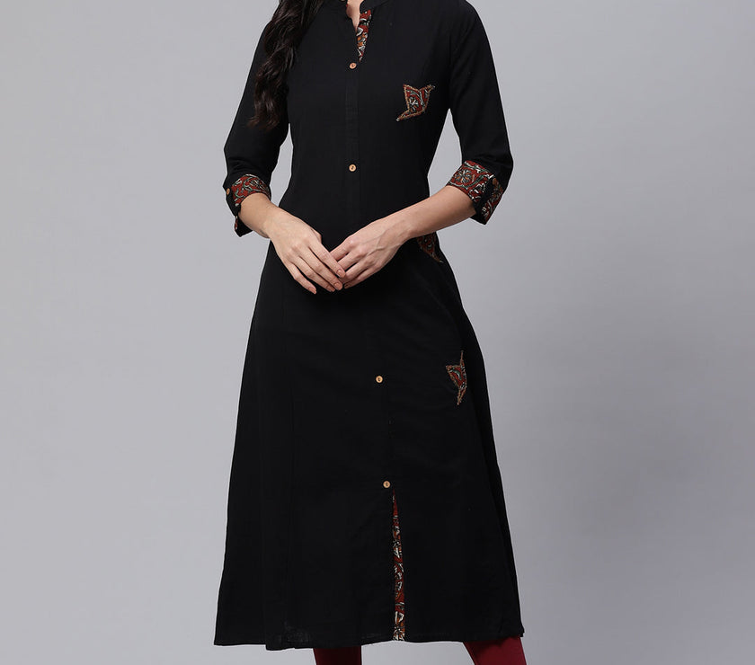 Plus Size Sequin Work Black A-Line Kurta