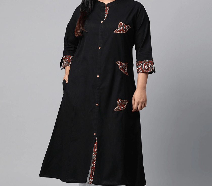 Plus SIze Sequin Work Black Kurta - divena world