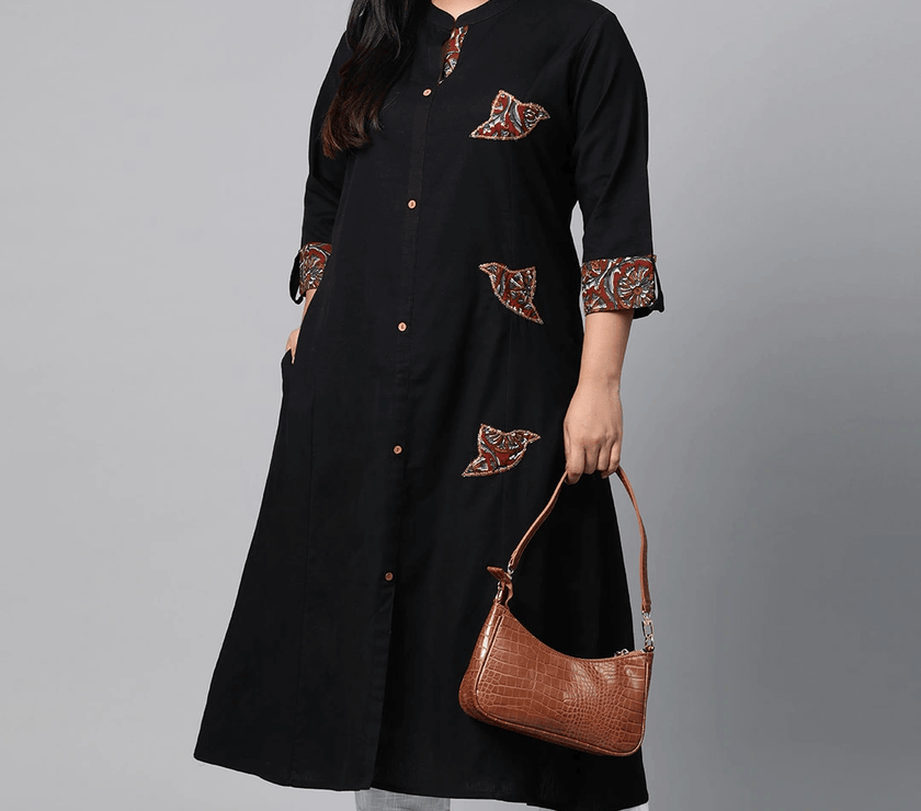 Plus SIze Sequin Work Black Kurta - divena world