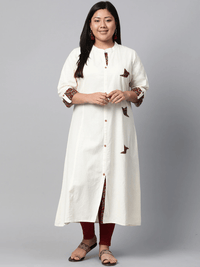 Plus Size Sequin Work Cotton Flex Off White Kurta - divena world