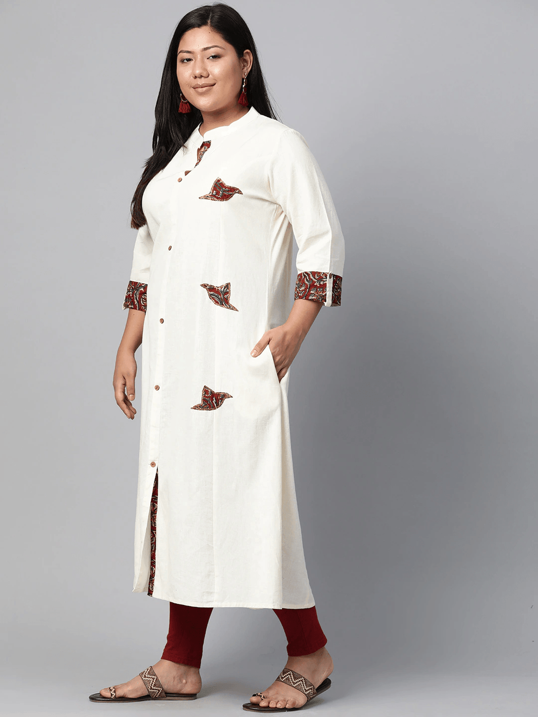 Plus Size Sequin Work Cotton Flex Off White Kurta - divena world