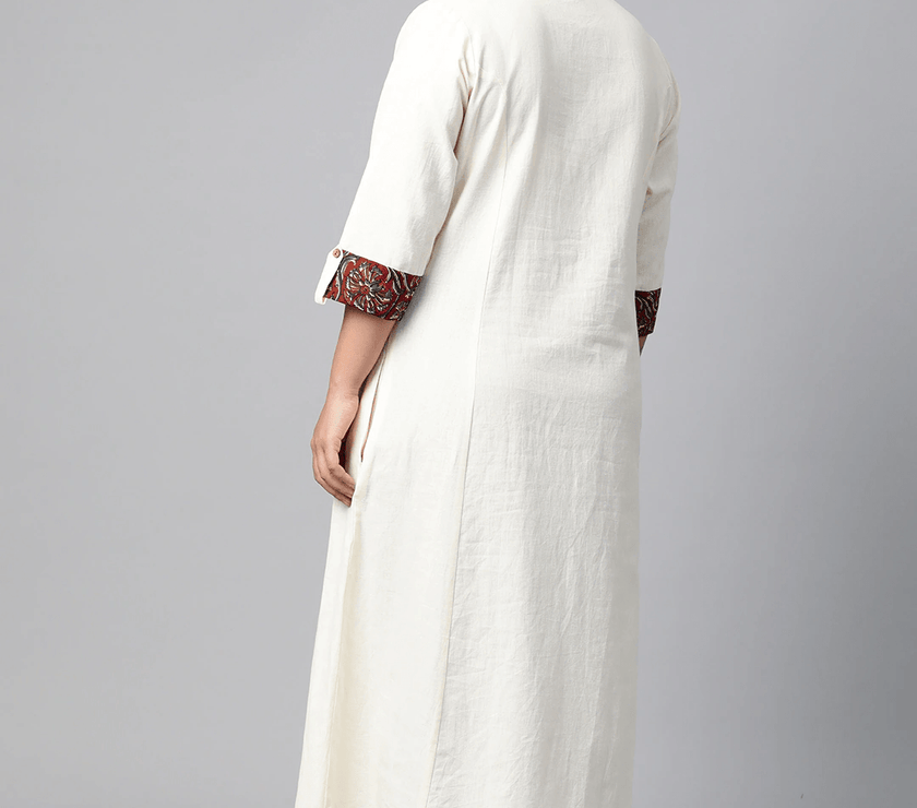 Plus Size Sequin Work Cotton Flex Off White Kurta - divena world