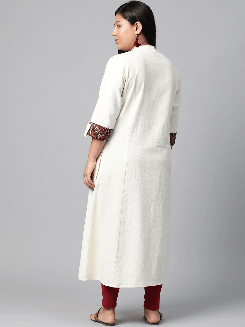 Plus Size Sequin Work Cotton Flex Off White Kurta - divena world