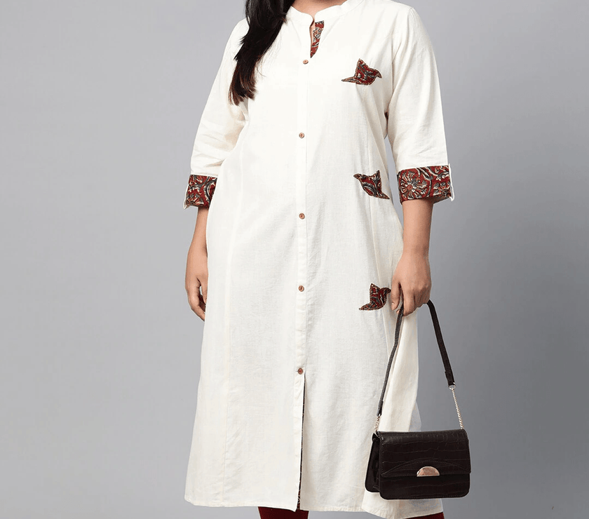 Plus Size Sequin Work Cotton Flex Off White Kurta - divena world