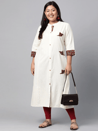 Plus Size Sequin Work Cotton Flex Off White Kurta - divena world