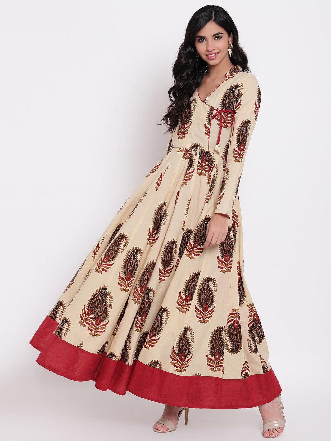 Divena Cream Floor Length Cotton Anarkali Kurti - divena world