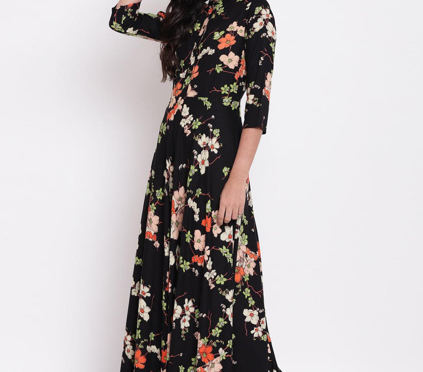 Divena black floor length rayon kurti - divena world