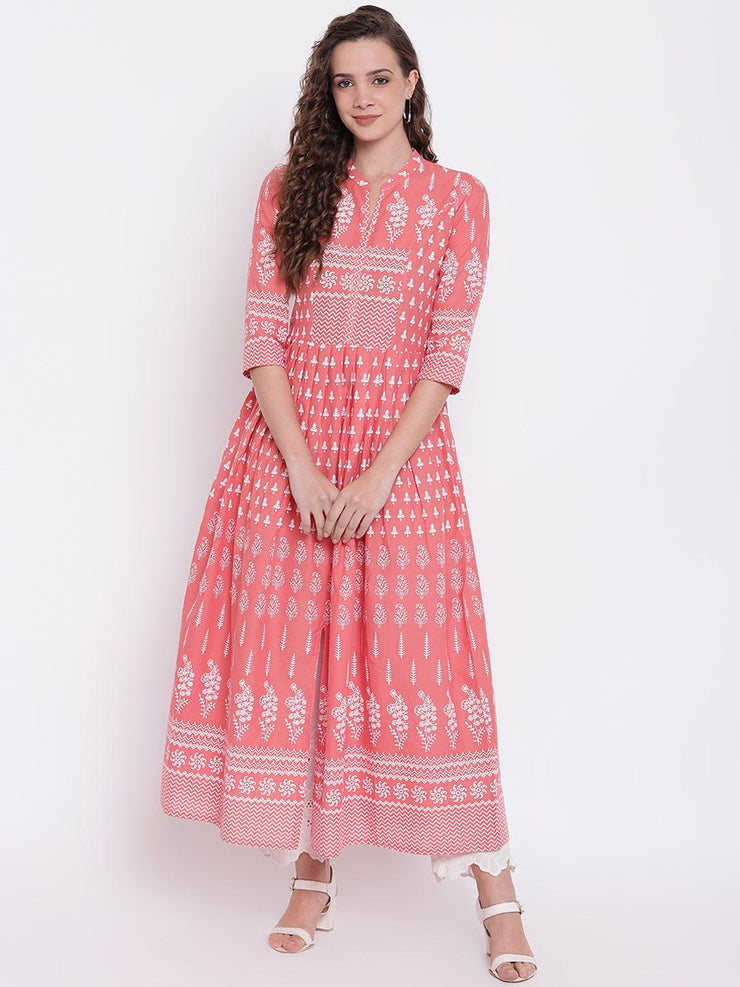 Divena Pink A Line Printed Cotton Kurta - divena world