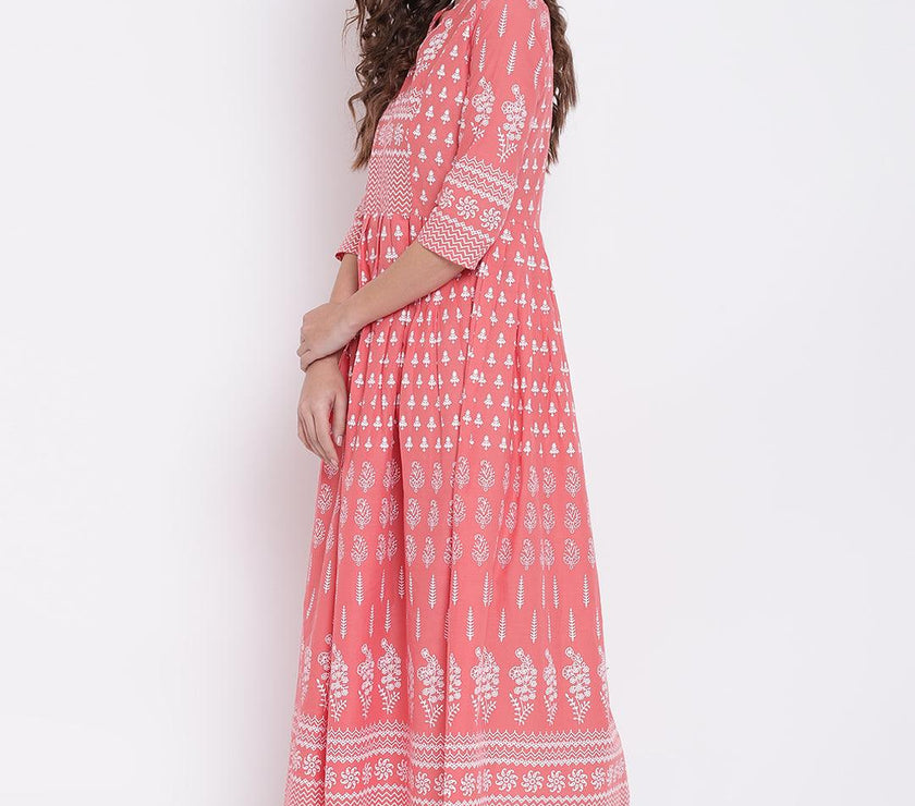 Divena Pink A Line Printed Cotton Kurta - divena world