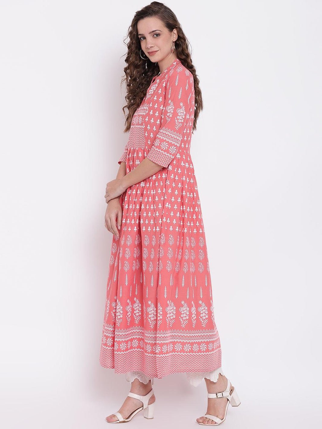 Divena Pink A Line Printed Cotton Kurta - divena world