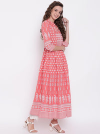 Divena Pink A Line Printed Cotton Kurta - divena world