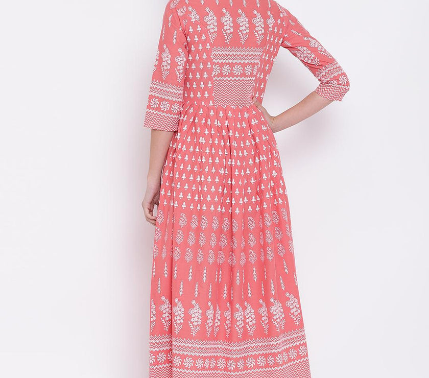 Divena Pink A Line Printed Cotton Kurta - divena world