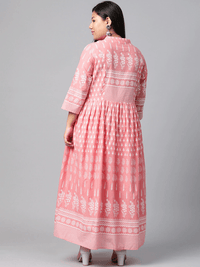 Plus Size Pink A Line Printed Cotton Kurta - divena world