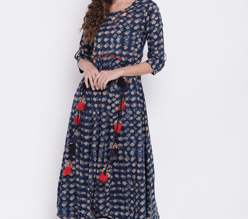 Divena Indigo A Line Cotton Kurta - divena world