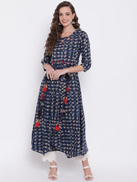 Divena Indigo A Line Cotton Kurta - divena world